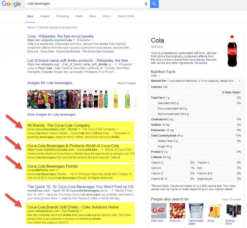 Google Search Cola Beverages
