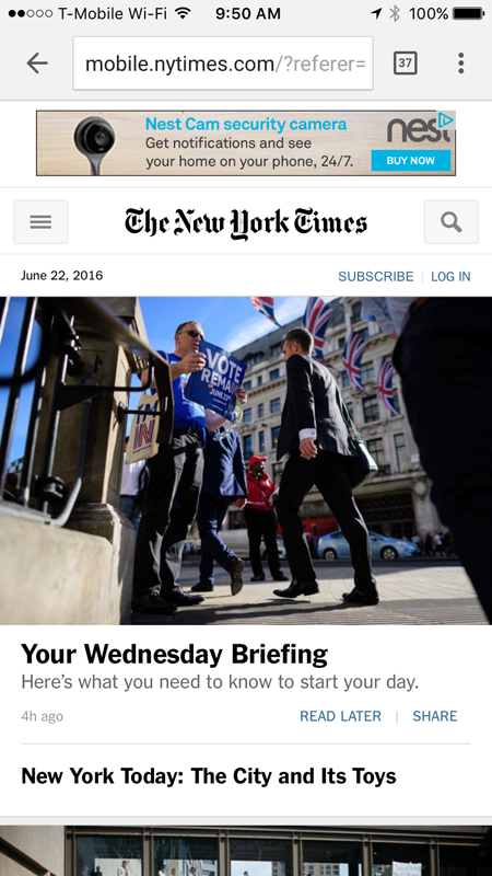 NY Times Mobile Website
